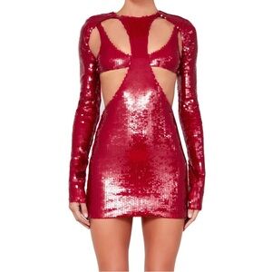 LaQuan Smith Red Sequin Cut Out Dress
